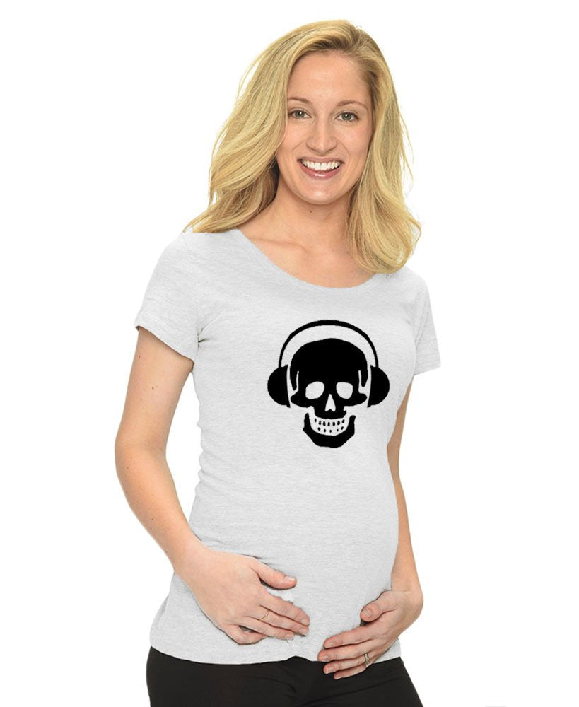 PandoraTees Maternity Short Sleeve T-Shirt - Skull w/Headphones