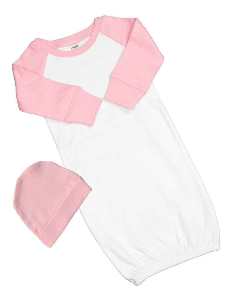 PandoraTees Raglan Baseball Baby Gown and Cap Set