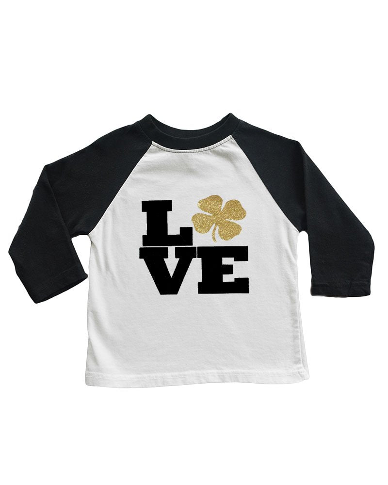 St. Patrick's Day Kids Top, ST. Patrick's Day T-Shirt, Toddler Patrick's Day Tshirt - Love with Gold Clover