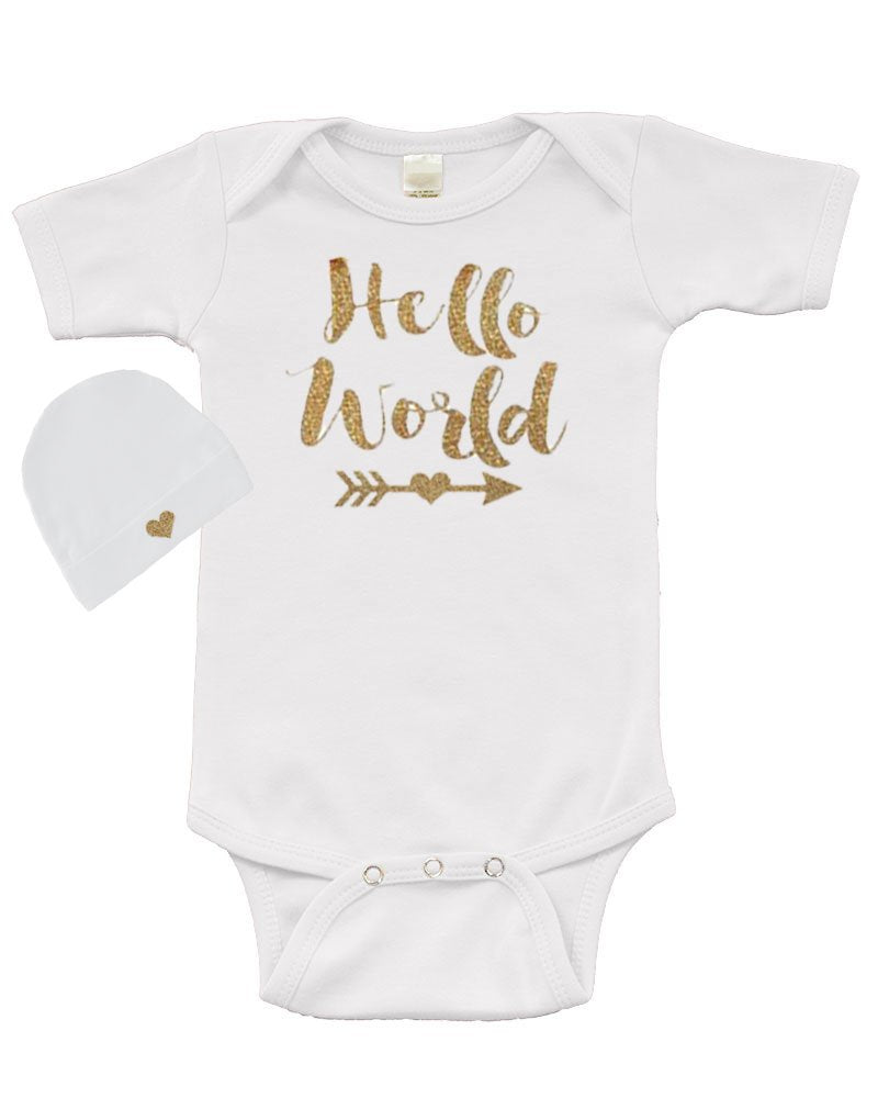 Short Sleeve Bodysuit & Cap Set - Hello World
