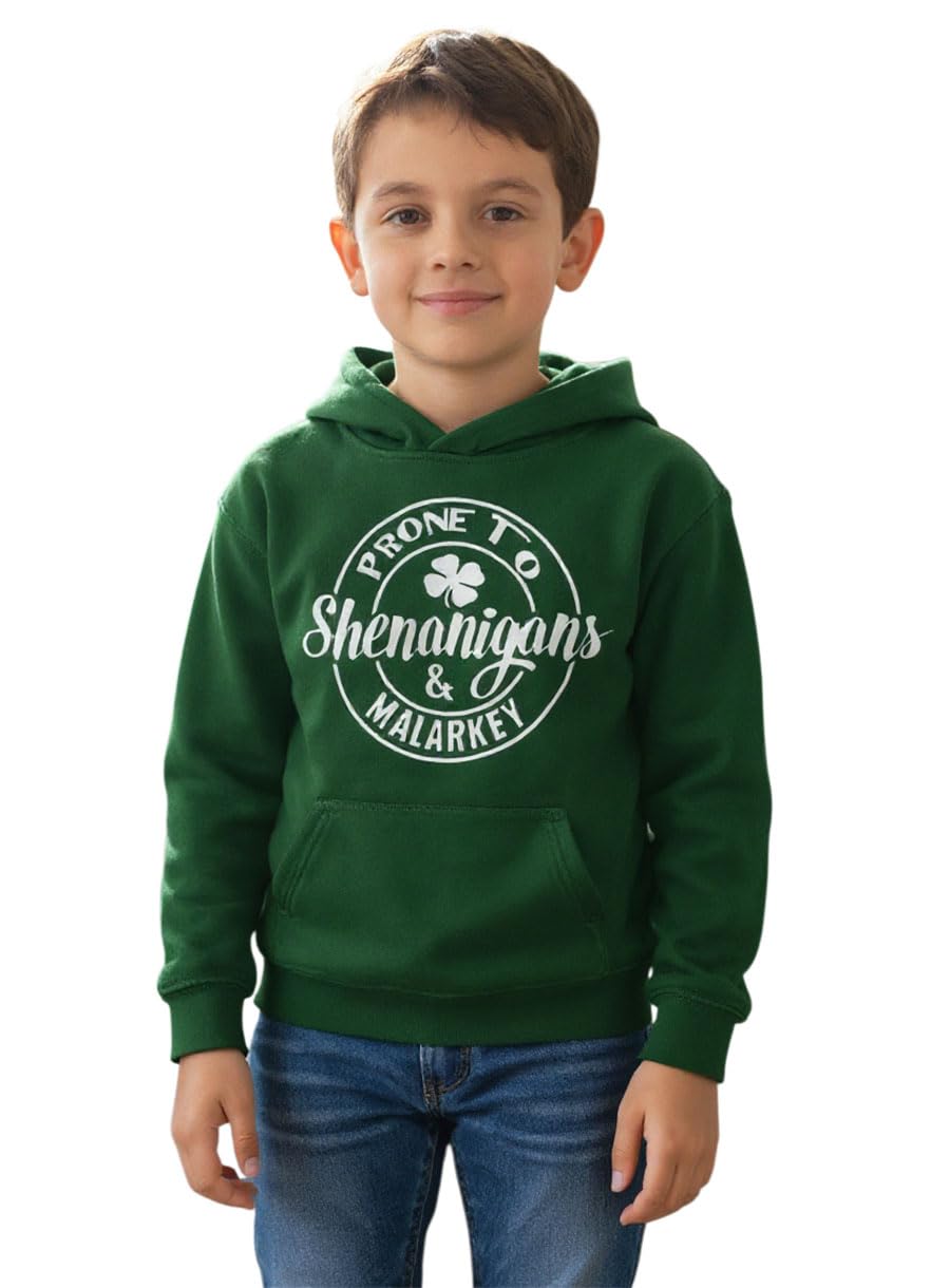 Prone to Shenanigans Kids St. Patrick's Day Hoodie, Irish Shamrock Design