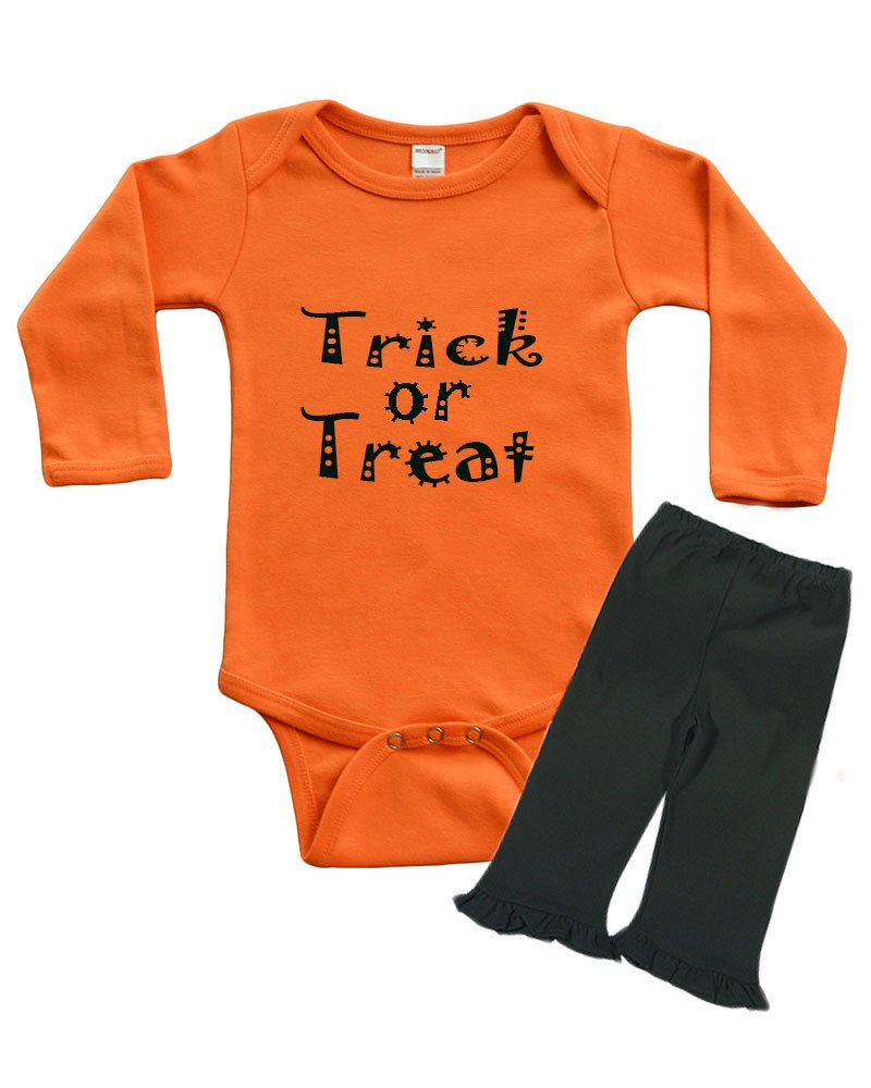 PandoraTees Infant Long Sleeve Onesie & Ruffle Pant Set - Trick or Treat