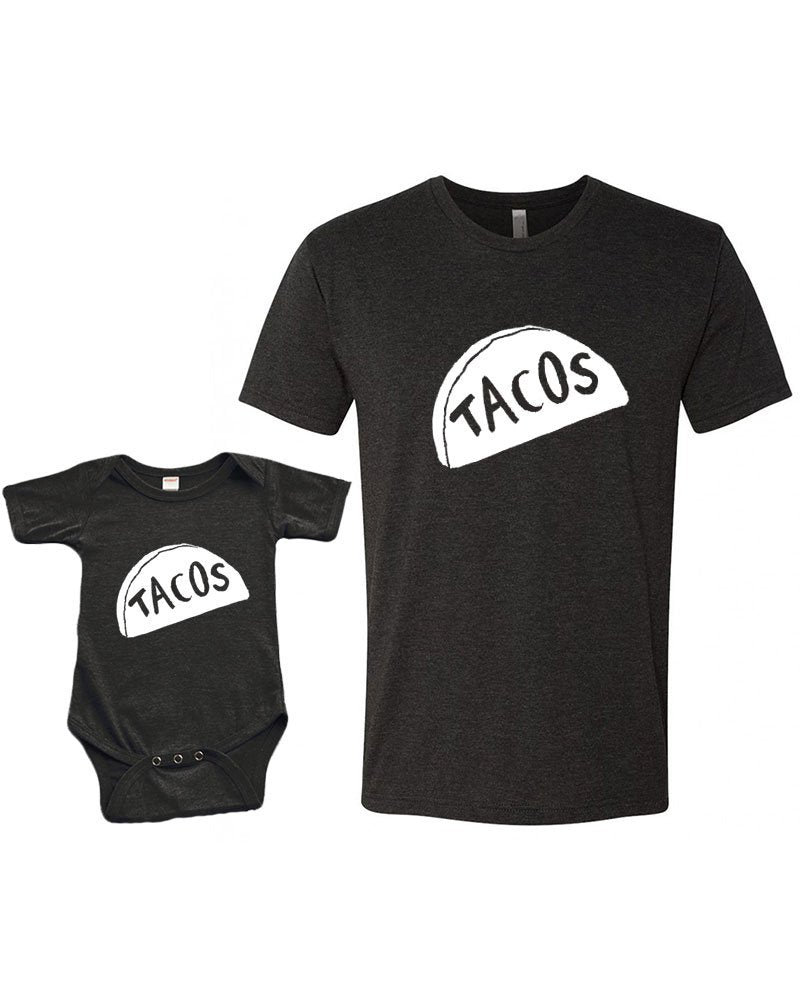 PandoraTees Father Son Matching Outfit - Tacos - Short Sleeve Bodysuit & Adult Unisex T-Shirt