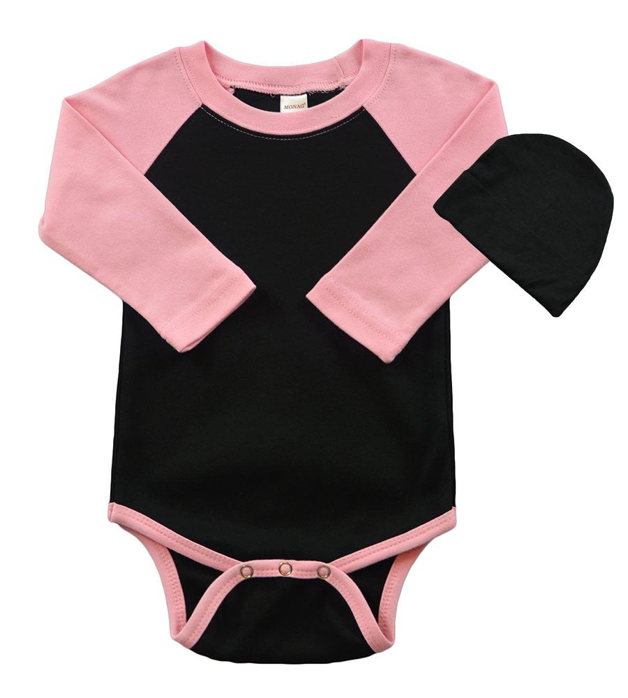 PandoraTees Long Sleeve Raglan Bodysuit and Cap Set