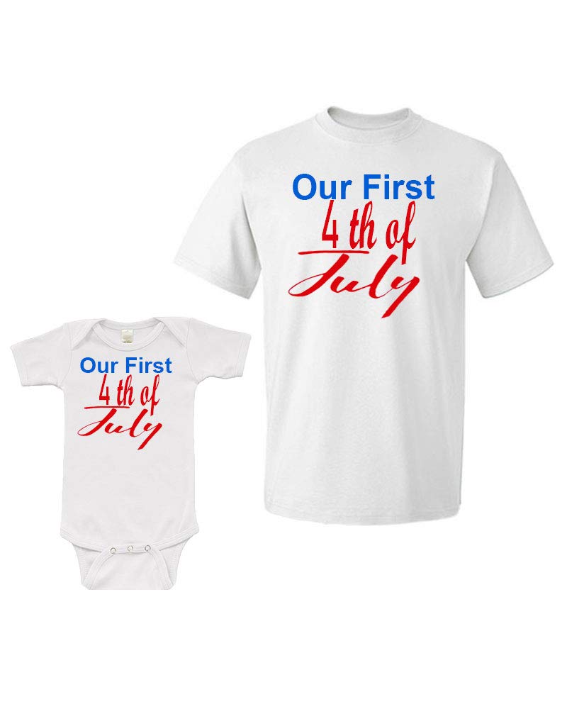 PandoraTees Our First 4th of July, Matching Baby and Adult Outfit for July 4th