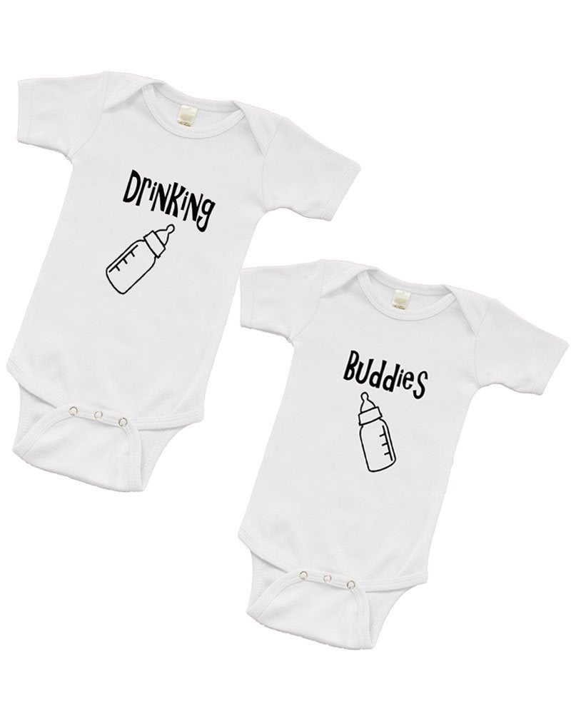 Twin Collection - 2 piece Short Sleeve Bodysuit Set - Drinking Buddies