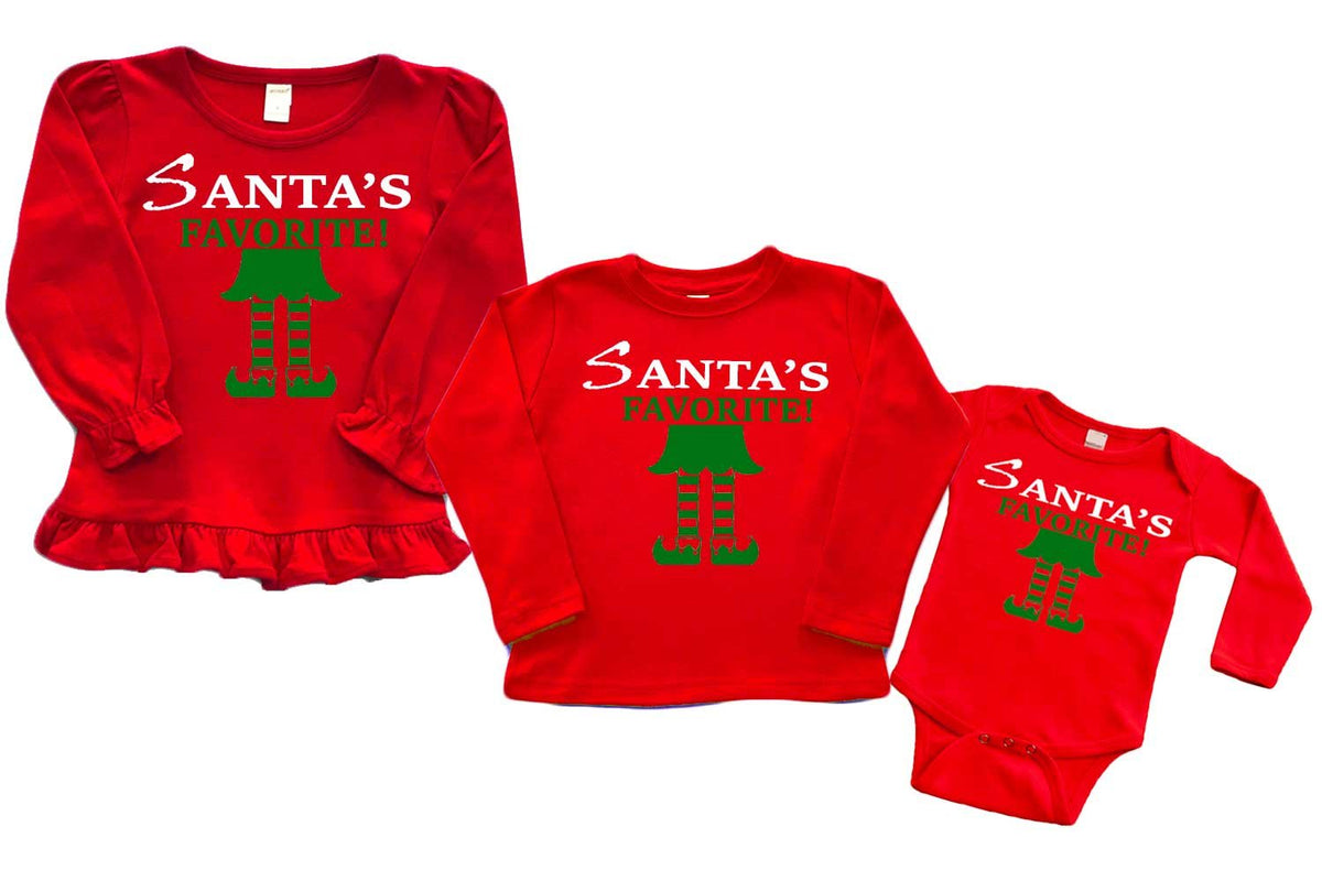 PandoraTees Kids Matching Christmas Tees - Santa's Favorite
