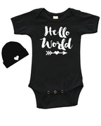 Short Sleeve Bodysuit & Cap Set - Hello World