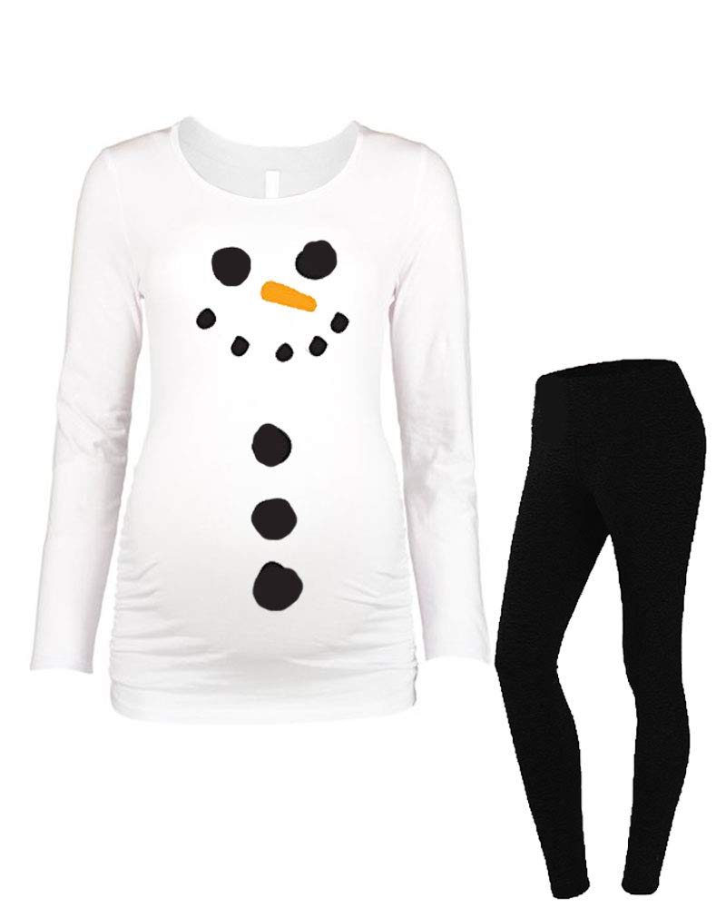 Halloween Maternity Costume, Snowman Pregnancy Outfit, Snowman Maternity Tshirt and Leggings