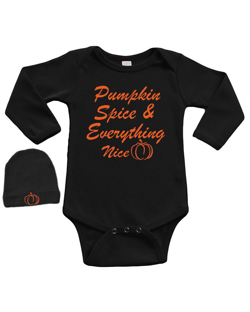 PandoraTees Infant Long Sleeve Onesie & Cap Set - Pumpkin Spice & Everything Nice