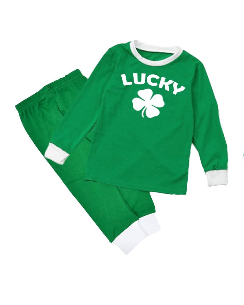 PandoraTees Green Kids Outfit, St. Patricks Day 2 Piece Set - Lucky