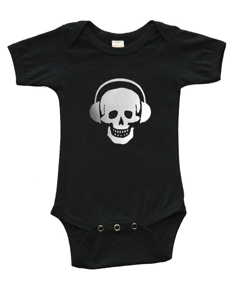 PandoraTees Infant Short Sleeve Onesie - Skull w/Headphones