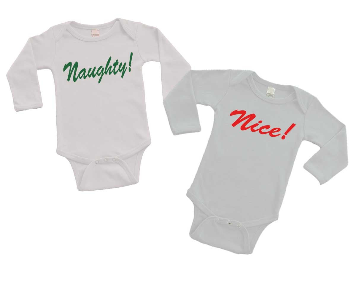 Twin Collection - 2 piece Long Sleeve Onesie Set - Nice/Naughty