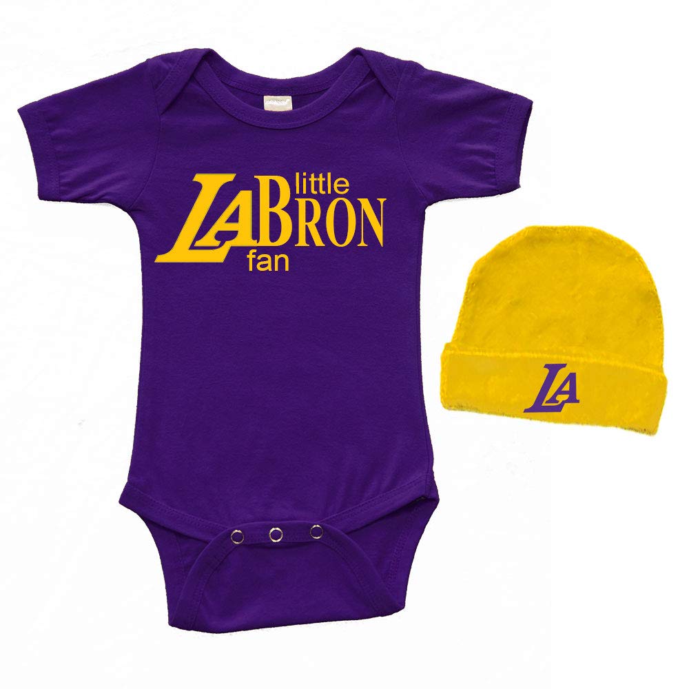 PandoraTees Short Sleeve Bodysuit & Cap Set - Little LABron Fan