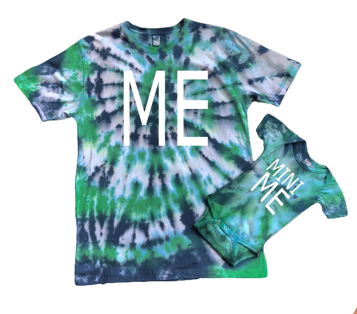 Me Mini Me Family Matching Tye Dye Shirts - Short Sleeve Bodysuit & Adult T-Shirt