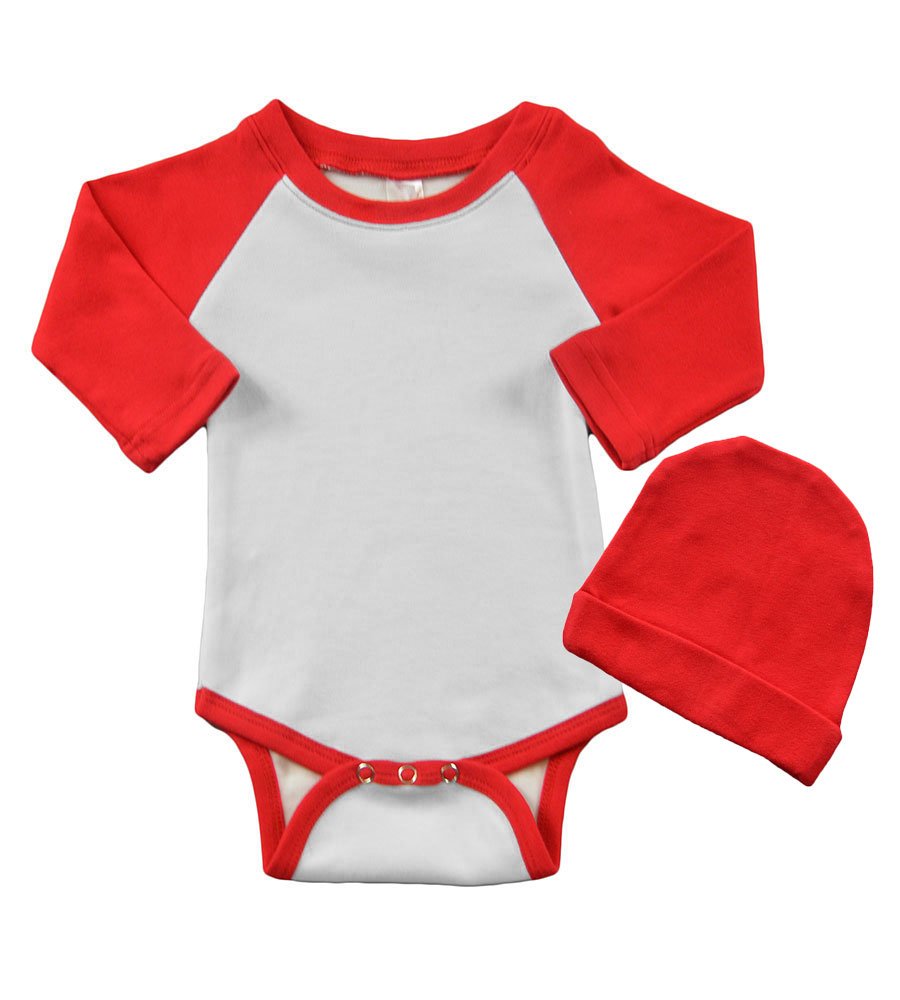 PandoraTees Long Sleeve Raglan Bodysuit and Cap Set