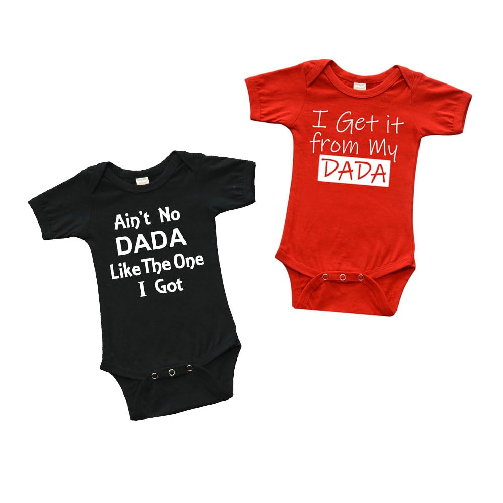 PandoraTees 2-piece Baby Bodysuit set, Fathers Day Baby Gift Set- I get it from my Dada & Aint no Dada like the One I got