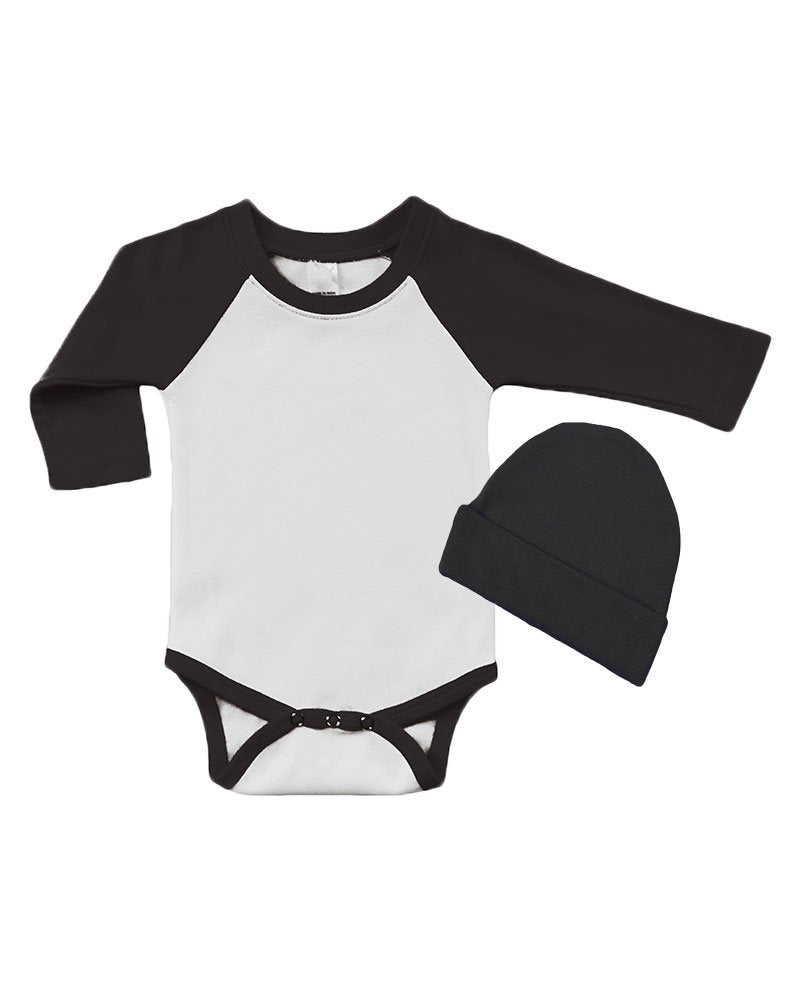 PandoraTees Long Sleeve Raglan Bodysuit and Cap Set