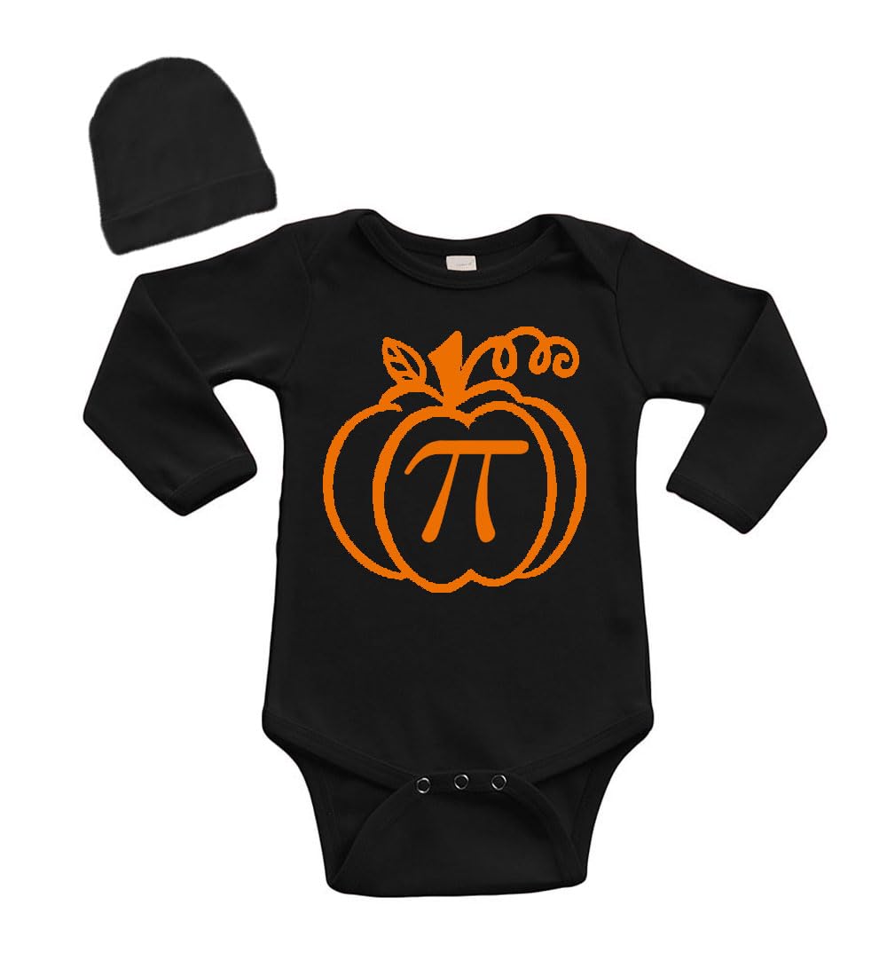 Funny Pumpkin Pi Math Baby Outfit, Long Sleeve Baby Bodysuit with Cap