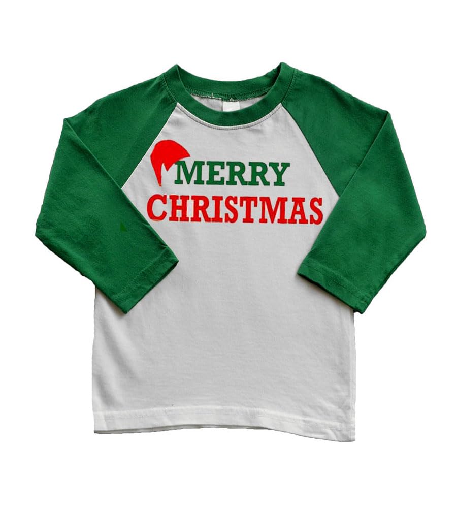 PandoraTees 2-piece Raglan Tee & Pant Set, Christmas Kids Clothes - Merry Christmas