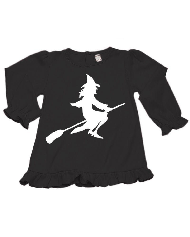 PandoraTees Girls Long Sleeve Ruffle T-Shirt - Witch