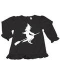 PandoraTees Girls Long Sleeve Ruffle T-Shirt - Witch