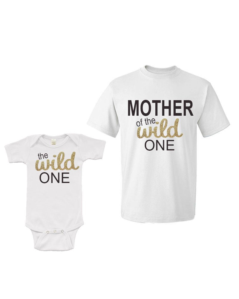 Matching Mother Baby Outfit -Wild One - Short Sleeve Bodysuit & Adult T-Shirt