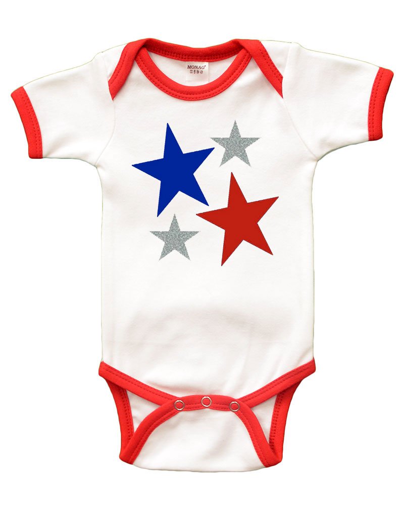 PandoraTees Short Sleeve Onesie - Red White Blue Stars