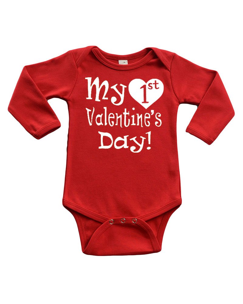 PandoraTees Infant Long Sleeve Bodysuit-My 1st Valentine Day