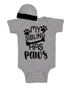 Short Sleeve Baby Bodysuit and Cap - My sibling has paws