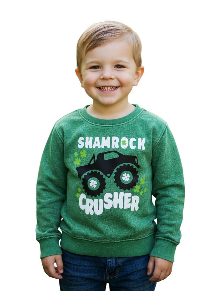 PandoraTees Kids St. Patrick's Day Sweatshirt, Shamrock Crusher, Toddler Paddys Day Sweatshirt, Boys, Girls,Gift