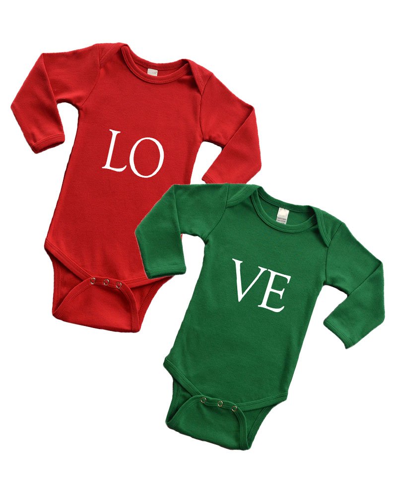 Twin Collection - 2 piece Long Sleeve Bodysuit Set- Love