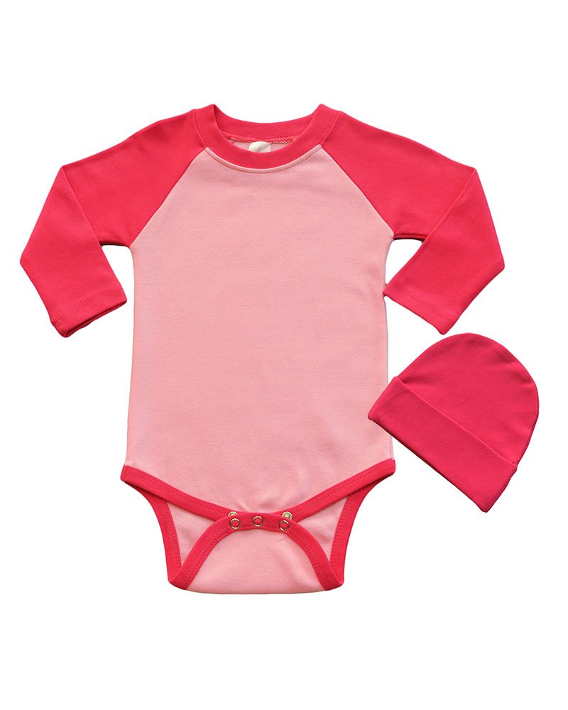 PandoraTees Long Sleeve Raglan Bodysuit and Cap Set