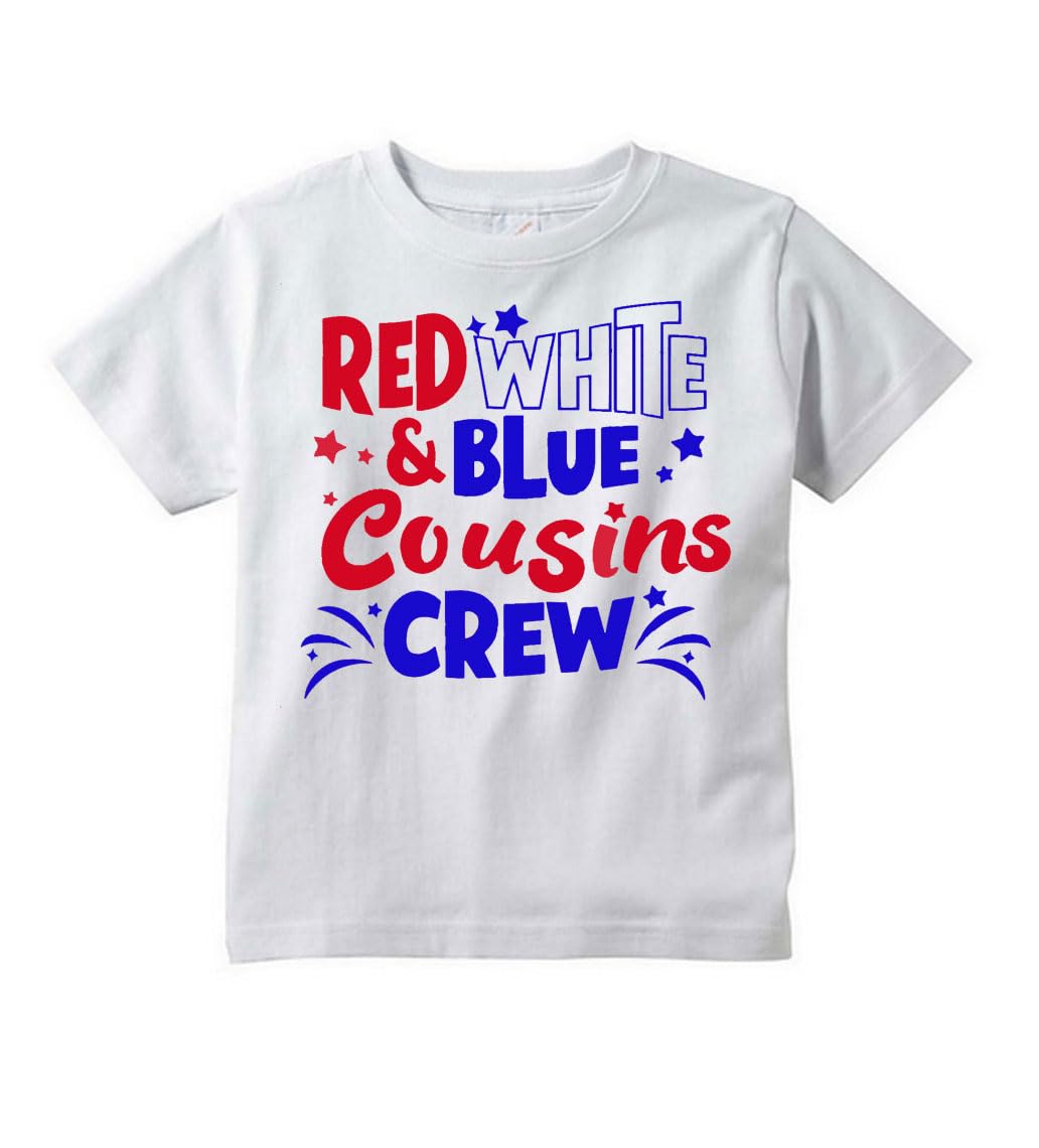 Patriotic Kids T-Shirt, Matching Family Shirts, Baby, Adult Red White Blue Cousins Crew, Short Sleeve