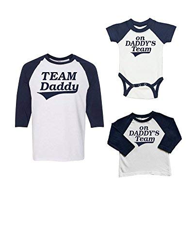 Matching Father Son Baseball Shirts - Team Daddy/on Daddy's Team (2-XL, White/Navy)