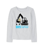 PandoraTees Kids Easter Eggscavator Construction Graphic Long Sleeve T-Shirt, Boys Easter Outfit