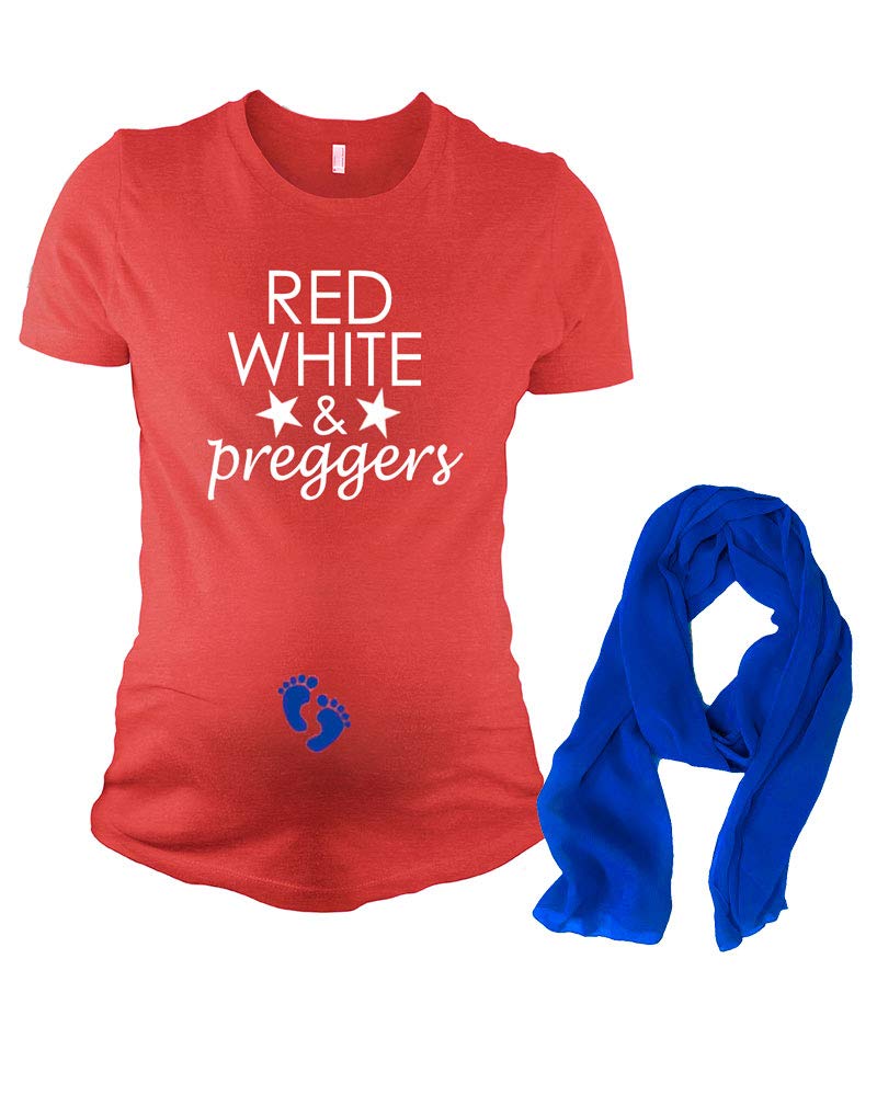 PandoraTees 4th of July Maternity Shirt, July Pregnancy Announcement Shirt, July Pregnancy Reveal Shirt-Red White & Preggers