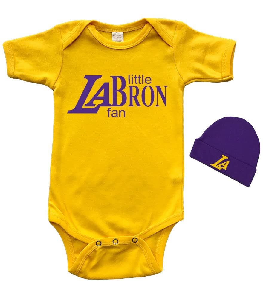 PandoraTees Short Sleeve Bodysuit & Cap Set - Little LABron Fan