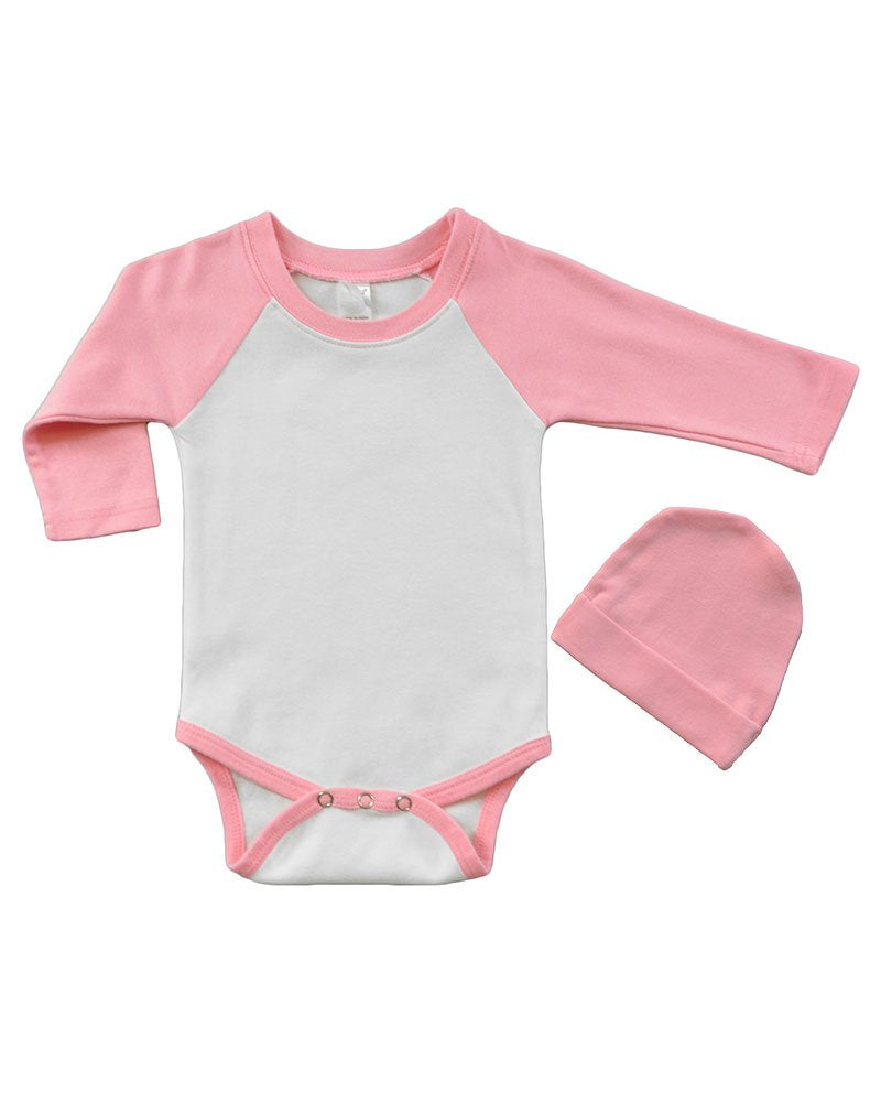 PandoraTees Long Sleeve Raglan Bodysuit and Cap Set