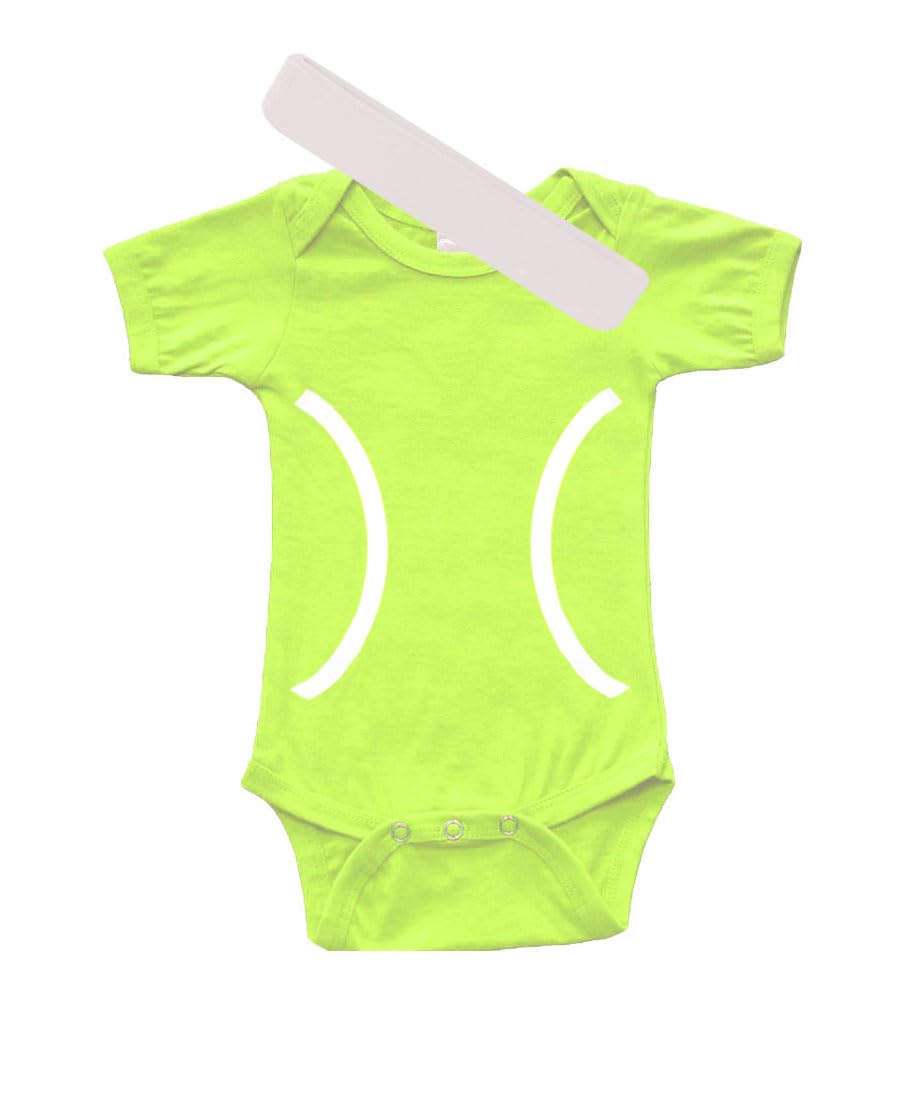 PandoraTees Fun Tennis Ball Baby Bodysuit, Halloween baby outfit short sleeve baby bodysuit and headband gift set