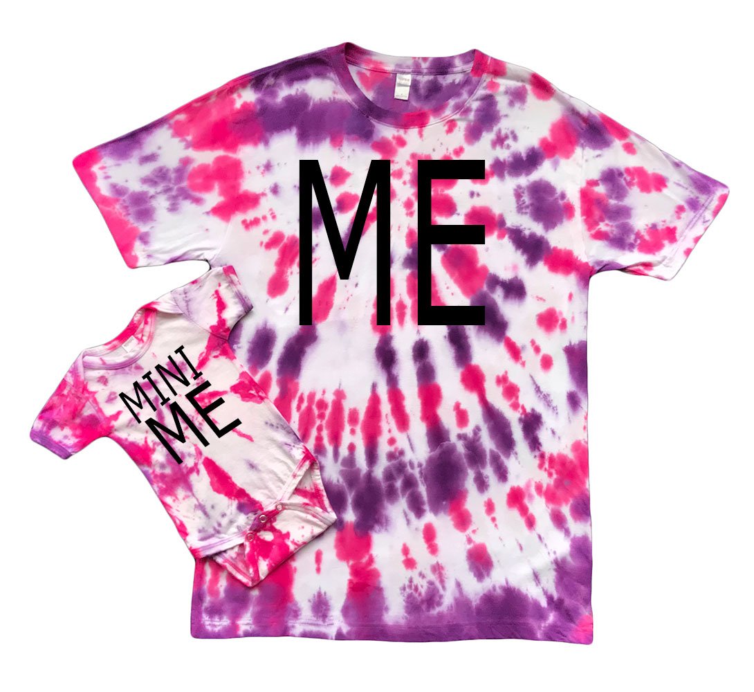 Me Mini Me Family Matching Tye Dye Shirts - Short Sleeve Bodysuit & Adult T-Shirt