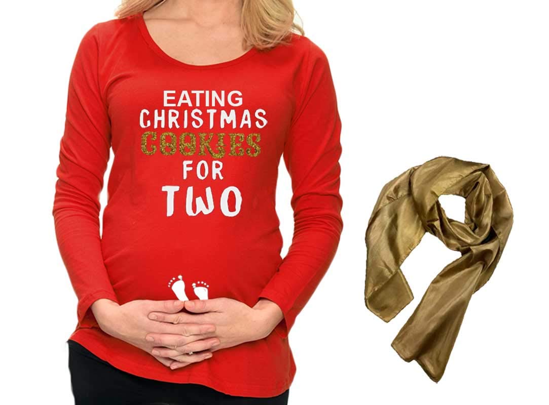PandoraTees Christmas Pregnancy Shirt - Eating Cookies for 2