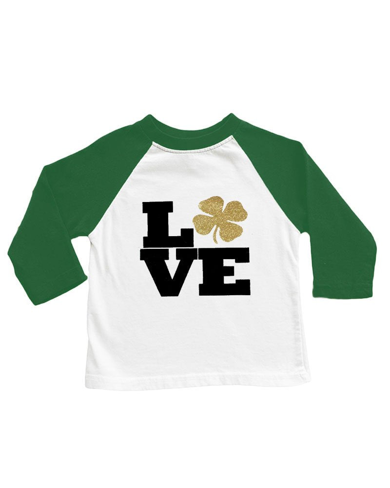 St. Patrick's Day Kids Top, ST. Patrick's Day T-Shirt, Toddler Patrick's Day Tshirt - Love with Gold Clover