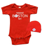 PandoraTees Short Sleeve Baby Bodysuit and Cap Set - Boston Fan