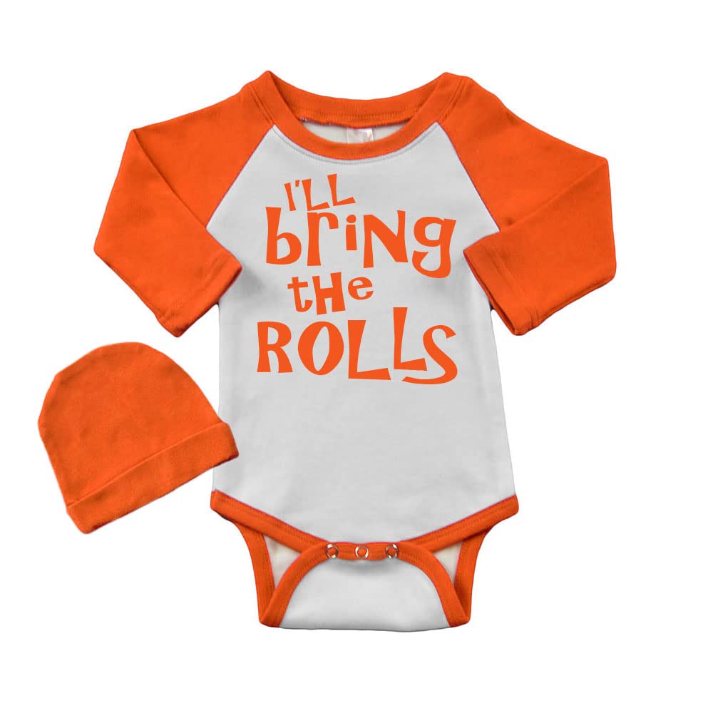 PandoraTees I'll Bring Rolls Funny Thanksgiving Baby Bodysuit and cap set