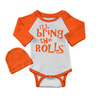 PandoraTees I'll Bring Rolls Funny Thanksgiving Baby Bodysuit and cap set