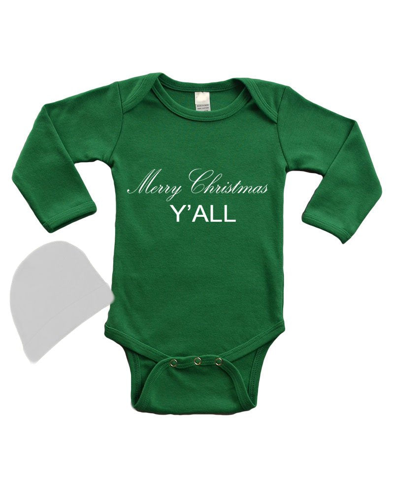 PandoraTees Christmas Baby Gift Set, Newborn Christmas Baby Onesie - Merry Christmas Y'All