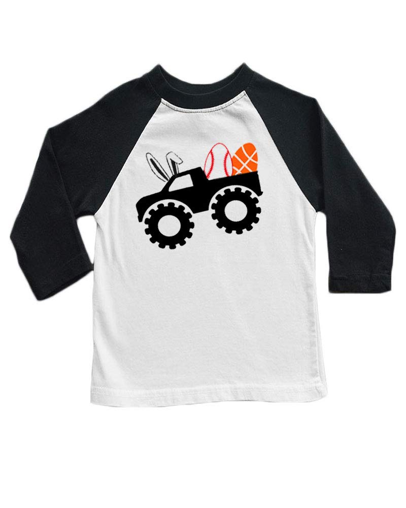 Easter Raglan Tee - Kids Easter Printed Shirts Bunny Truck with Sports Ball Egg