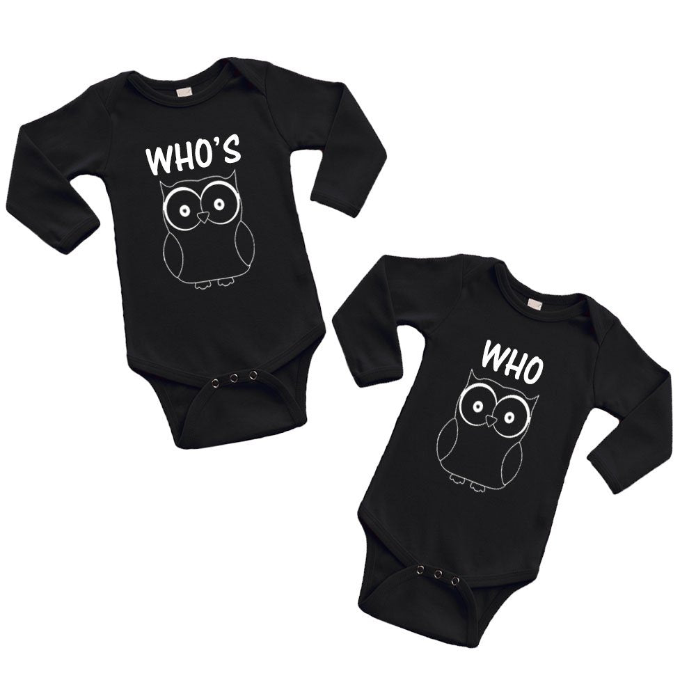 Twin Collection - 2 Piece Long Sleeve Bodysuit Set - Who's/Who