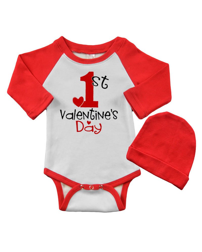 Long Sleeve Raglan Bodysuit and Cap Set - My 1st Valentine's Day